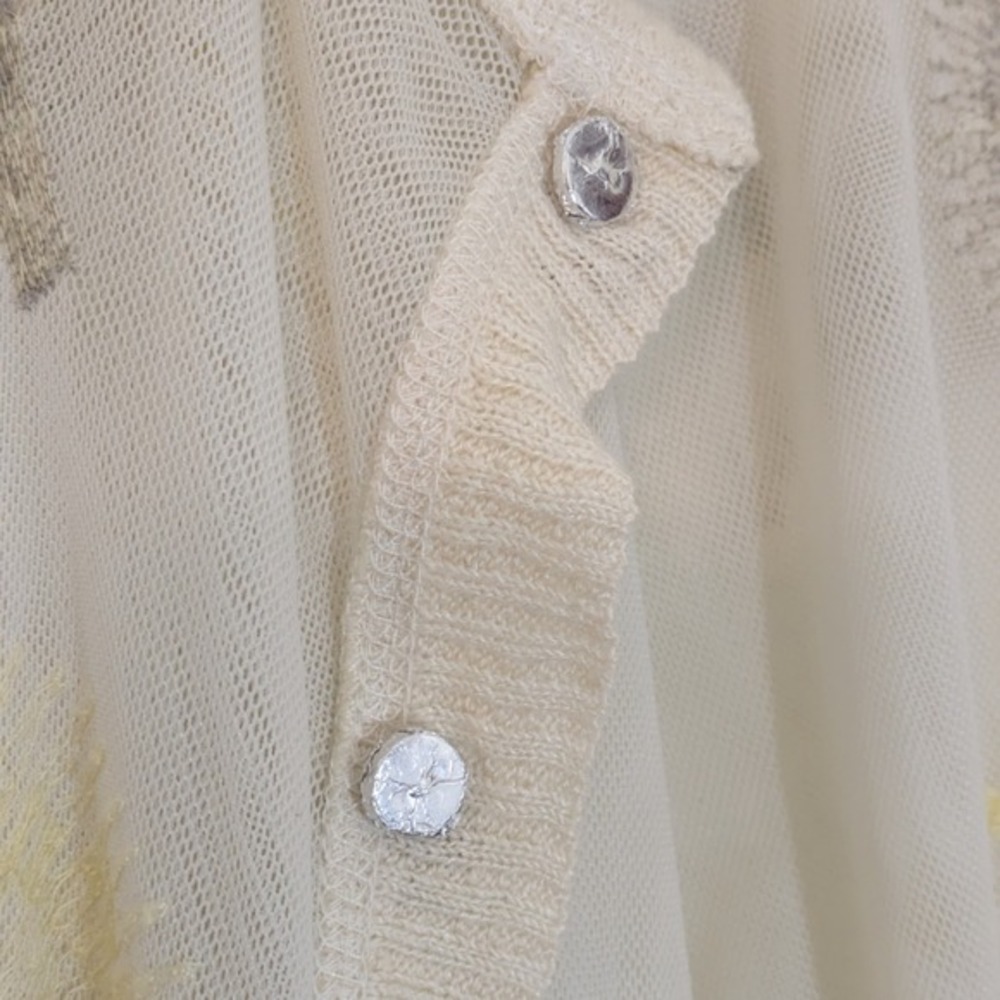 Nic + Zoe Mesh Sweater Cream Floral Embroidered Button Up Cardigan Small - Picture 8 of 13